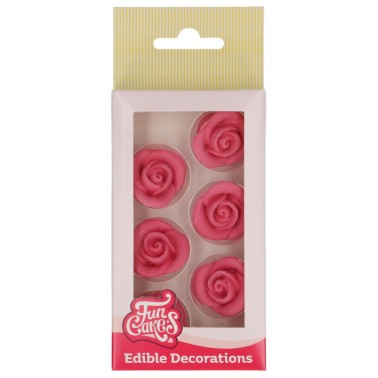 Rose in pink sugar paste 6 pieces funcakes