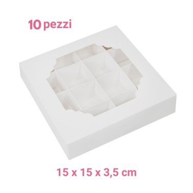 10 scatoline bianche con inserti 15 x 15 x 3,5 cm