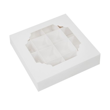 10 white boxes with inserts 15 x 15 x 3.5 cm
