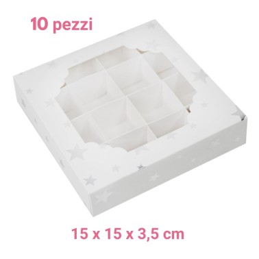 10 scatoline stelle argento con inserti 15 x 15 x 3,5 cm