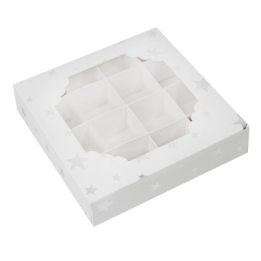 10 silver stars boxes with inserts 15 x 15 x 3.5 cm