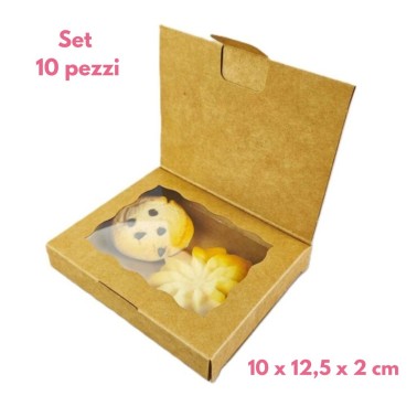 Set 10 Kraft-Postkartenkästen für Cookies 10 x 12,5 x 2 cm