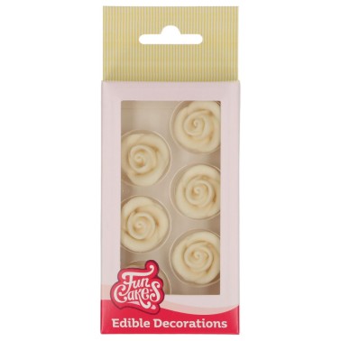 Roses in white sugar paste 6 pieces funcakes