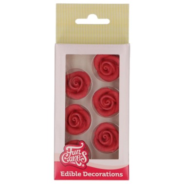 Rose in pasta di zucchero rosse 6 pezzi FunCakes