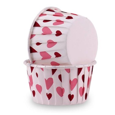Cupcake cups and rigid muffins White hearts 50 pieces