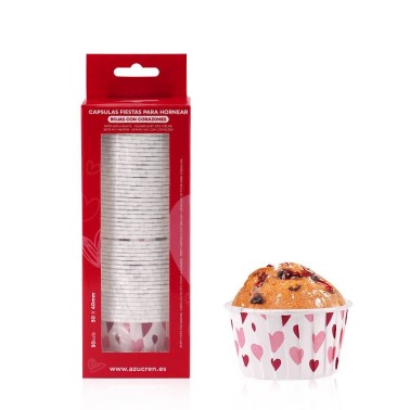 Cupcake cups and rigid muffins White hearts 50 pieces