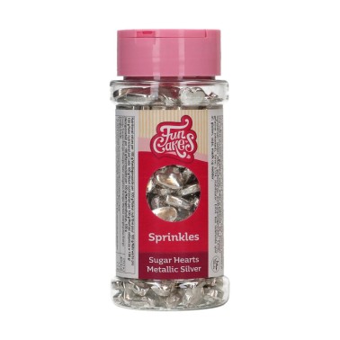 80g Funcakes metallic silver sugar hearts 