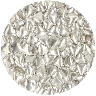80g Funcakes metallic silver sugar hearts 