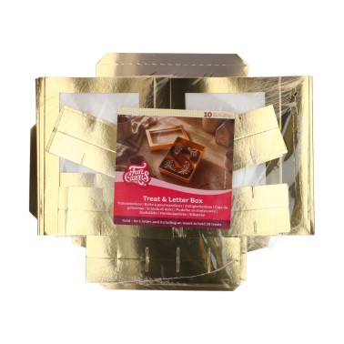 10 pz Scatola per dolcetti Oro 20 x 14 x h 3,5 cm FunCakes
