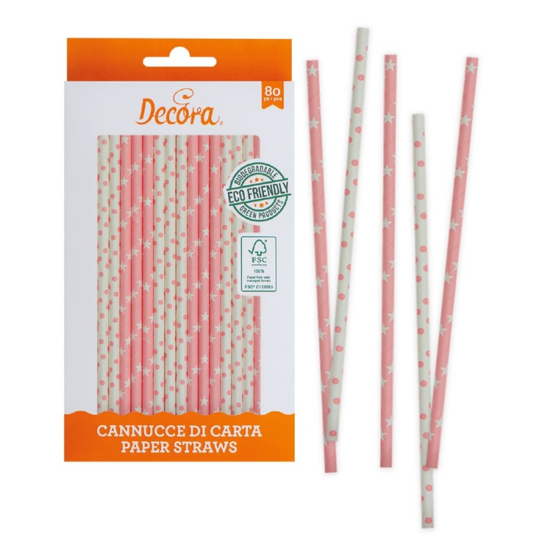 Cannucce rosa bianche in carta bio 80 pezzi Decora - Decora in vendita su Sugarmania.it