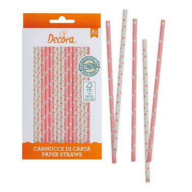 Cannucce rosa bianche in carta bio 80 pezzi Decora - Decora in vendita su Sugarmania.it