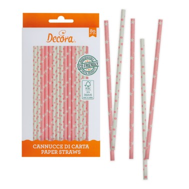 Cannucce rosa bianche in carta bio 80 pezzi Decora - Decora in vendita su Sugarmania.it