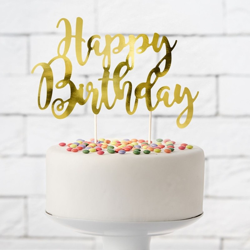 Cake Topper Happy Birthday oro Partydeco