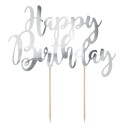Cake Topper Happy Birthday argento Partydeco - PartyDeco in vendita su Sugarmania.it
