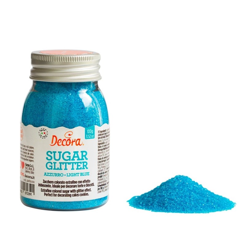 Zucchero glitterato azzurro Decora 100g - Decora in vendita su Sugarmania.it