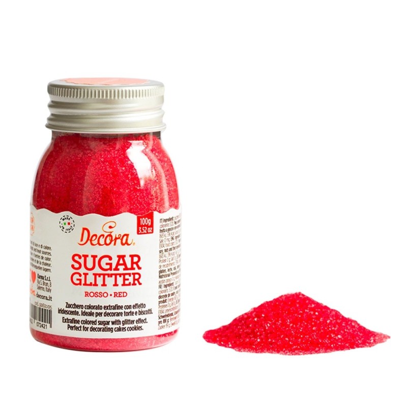 Zucchero glitterato rosso Decora 100g - Decora in vendita su Sugarmania.it