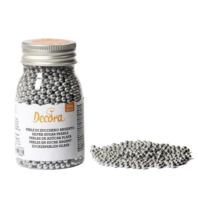 Perle di zucchero argento Decora 100 g - Decora in vendita su Sugarmania.it