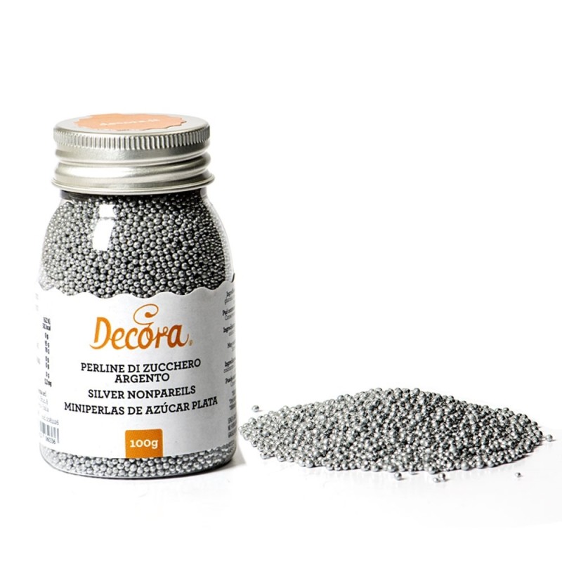 Perline di zucchero argento Decora 100 g - Decora in vendita su Sugarmania.it