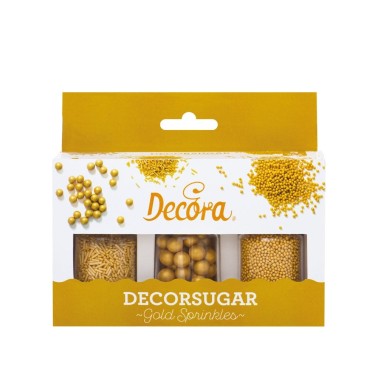 Set 3 decorazioni in zucchero golden sprinkles 85g - Decora in vendita su Sugarmania.it