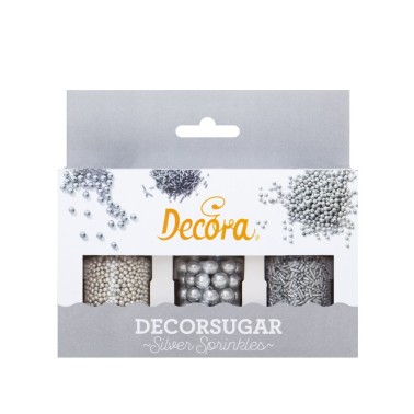 Set 3 decorazioni in zucchero argento 85g Decora - Decora in vendita su Sugarmania.it