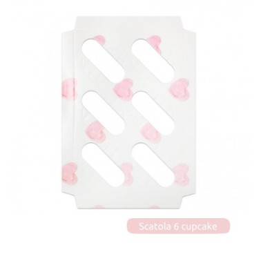 Scatola porta 6 cupcake bianca con cuori rosa - Sugarmania in vendita su Sugarmania.it